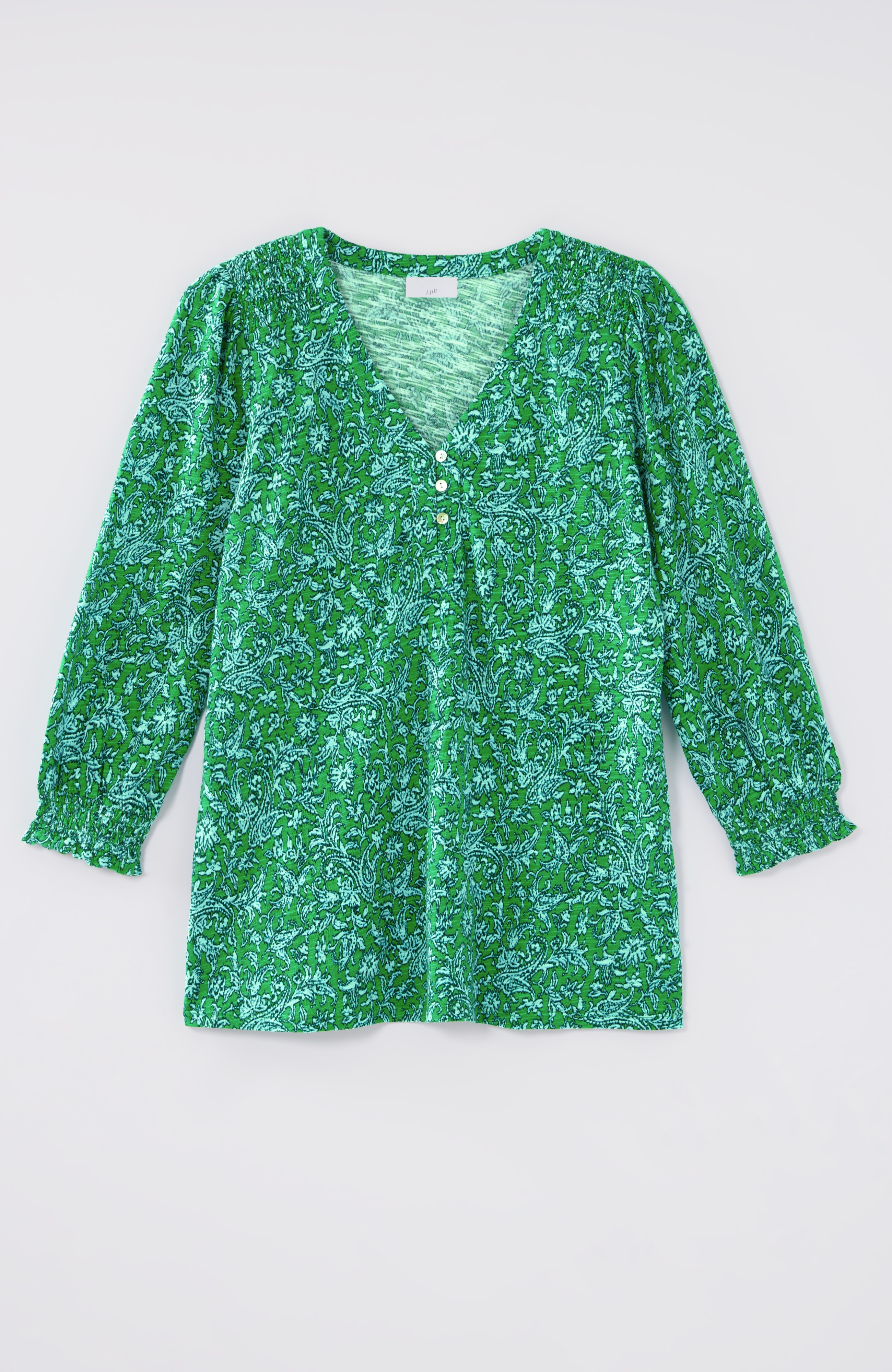Smocked-Sleeve Henley Top
