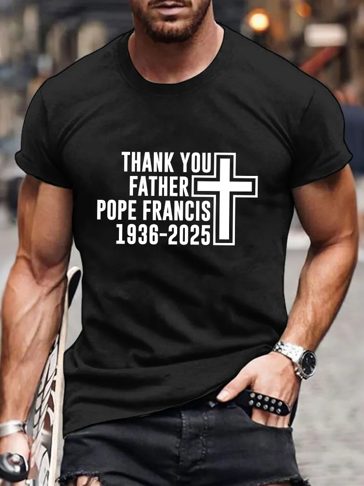 Men's Thank You Father 1936-2025 Print Short Sleeve Round Neck Cotton T-Shirt