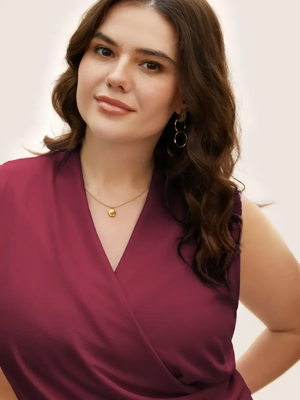 Overlap Collar Solid Pleated Tank Top