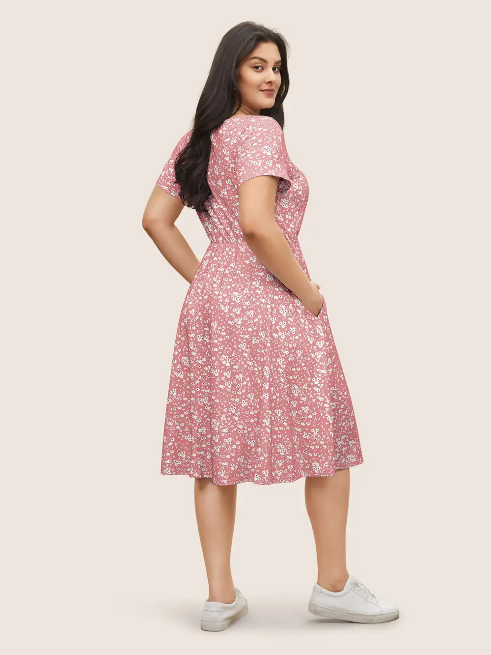 Ditsy Floral Elastic Waist Knot Drawstring Dress