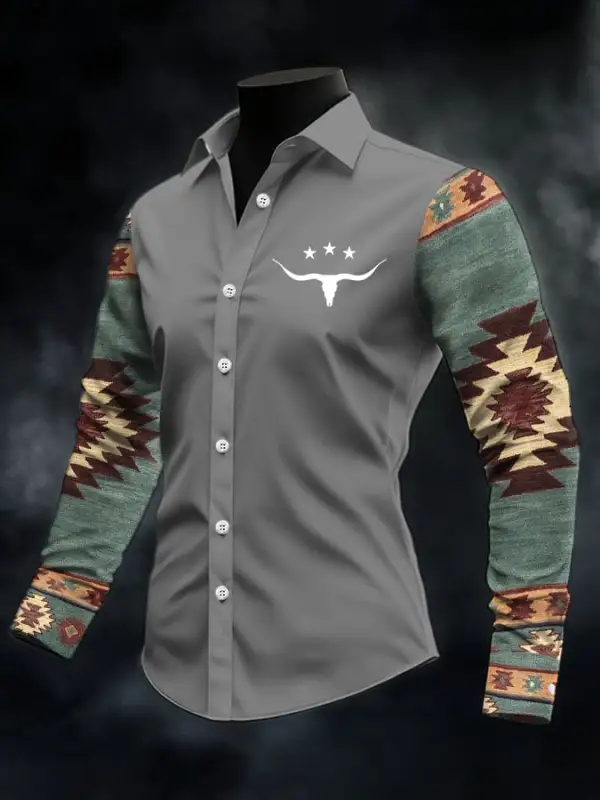 Men's Retro Western Print Casual Shirt
