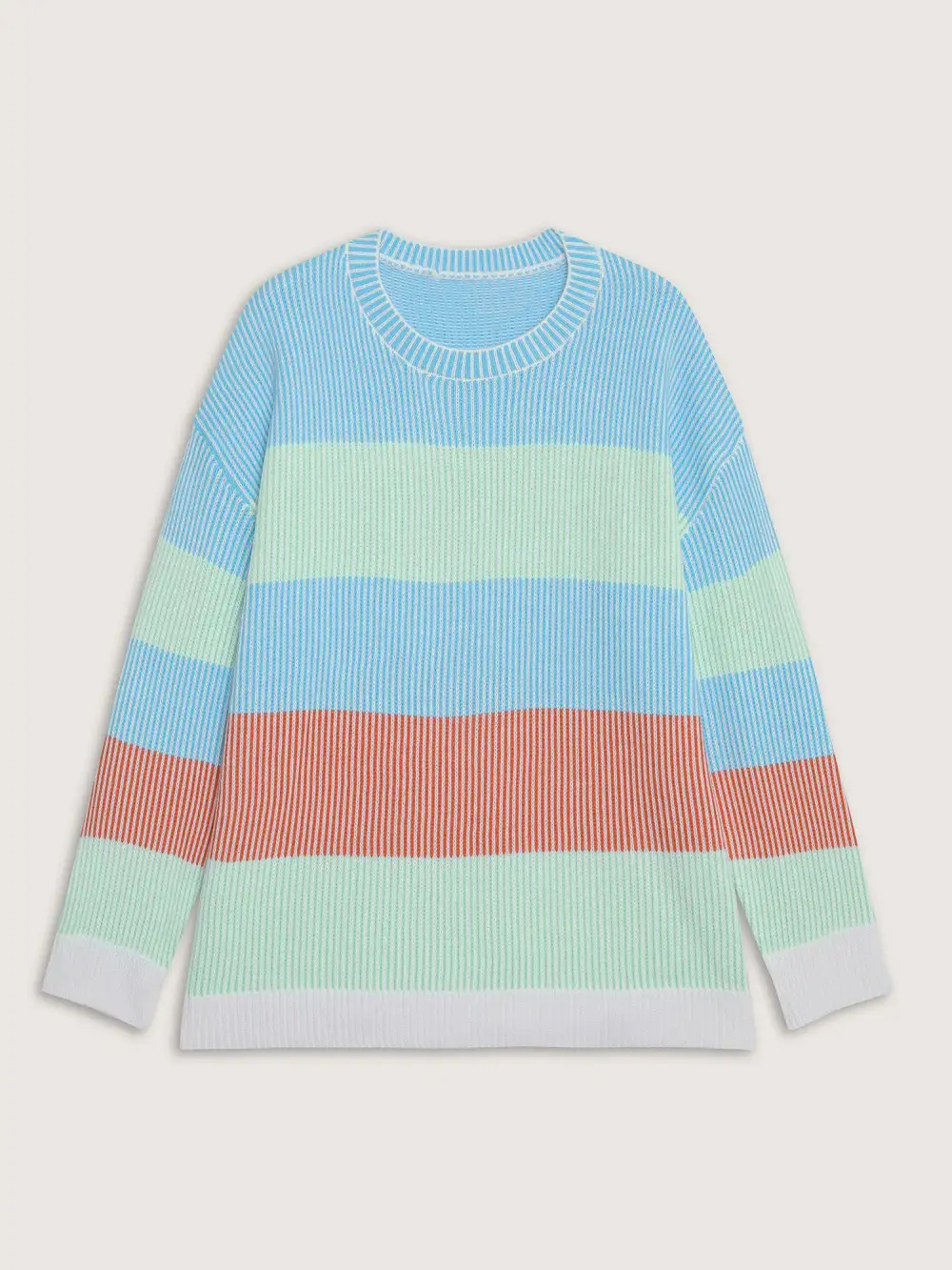 Colorblock Textured Round Neck Pullover