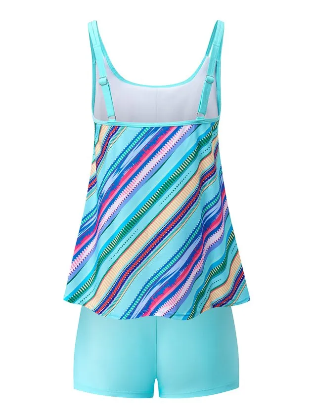 Casual Abstract Printing Scoop Neck Tankinis Two-Piece Set