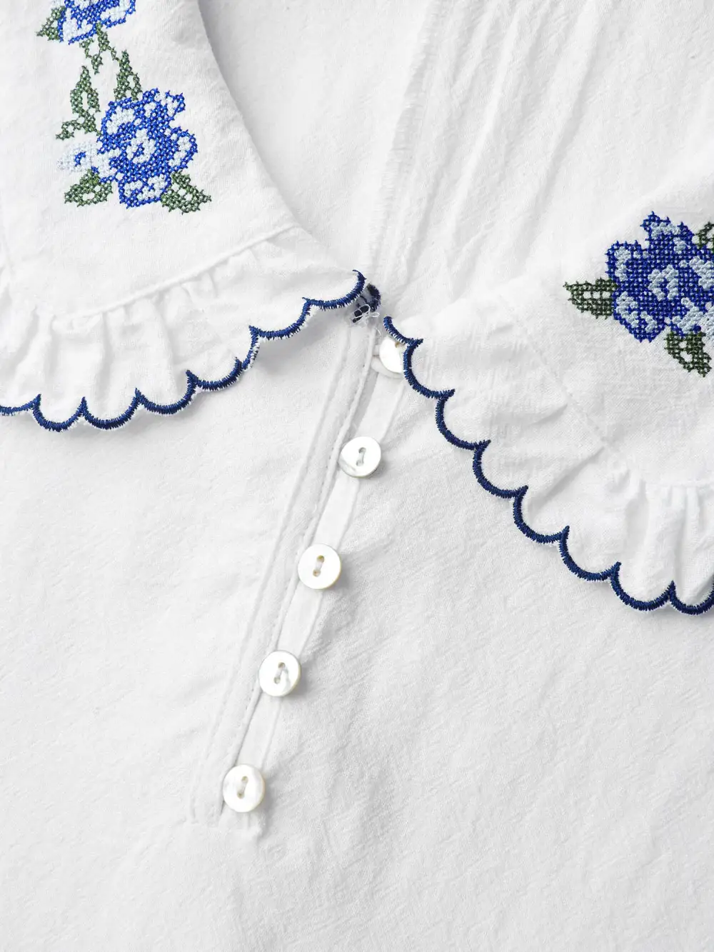 Pure Cotton Embroidered Doll Collar Blouse