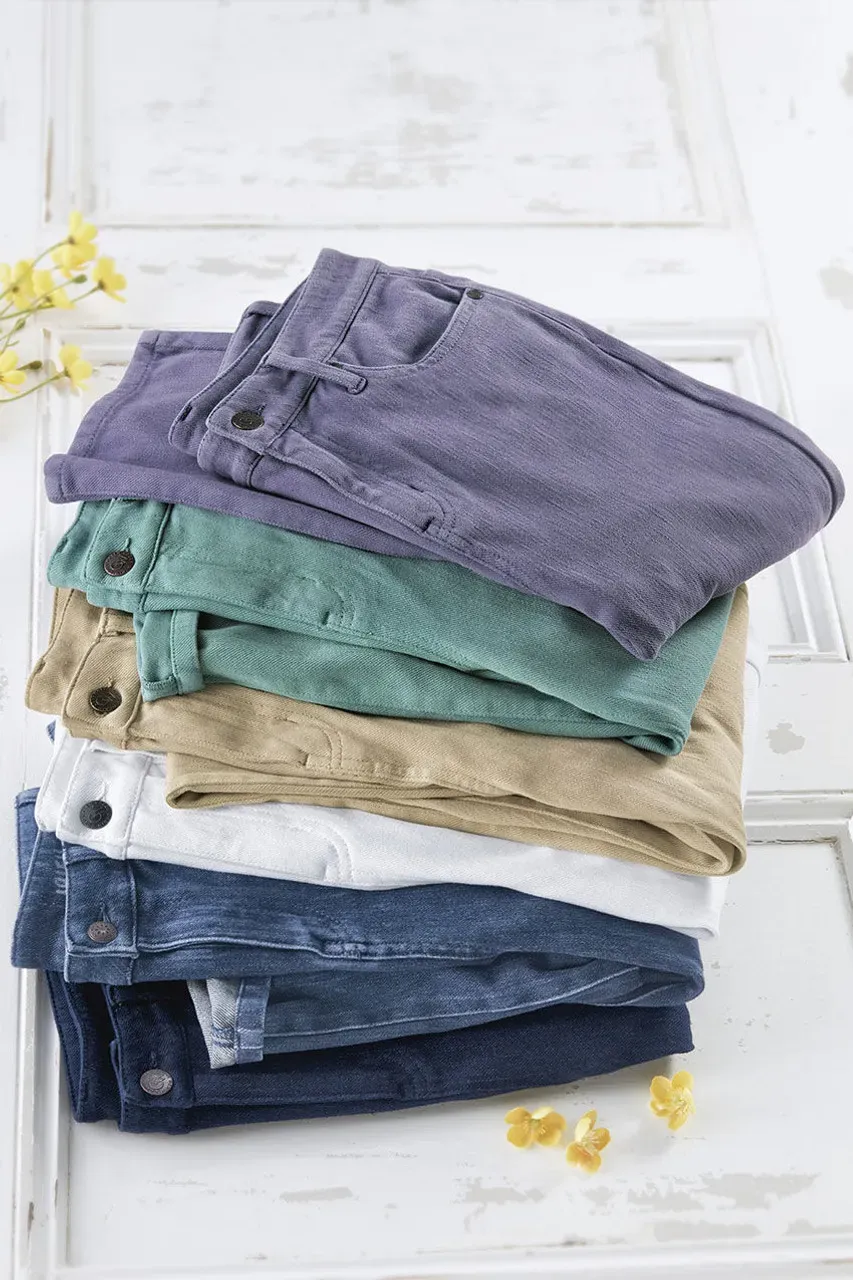 Knit Denim High Rise Straight-Leg Jeans