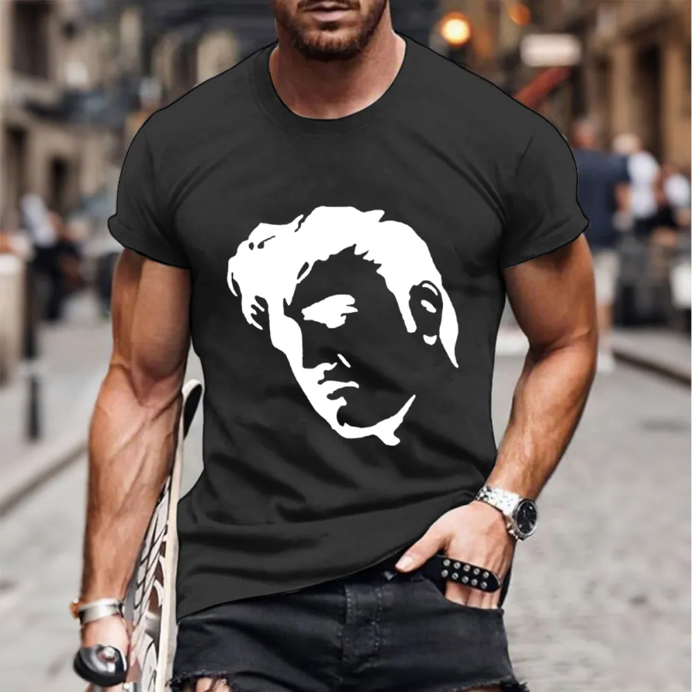 Men's Character Black and White Print Short Sleeve Round Neck Cotton T-Shirt