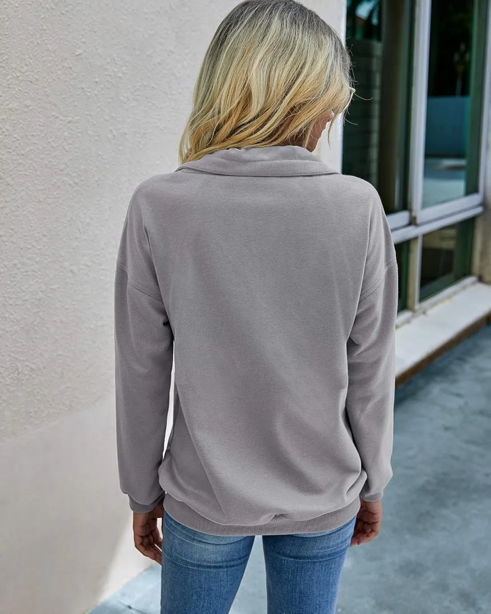 Women's Casual Long Sleeve Lapel Zipper Sweatshirt Drawstring Loose Pullover Tops