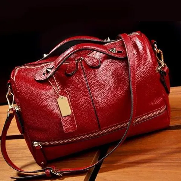 Cowhide PU Leather Handbag Multi Pockets Crossbody Bag