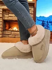 Women's Faux Fur Lined Slip-On Slippers with , Warm Winter Indoor House Shoes for Winter, Bedroom and Cozy Home Wear