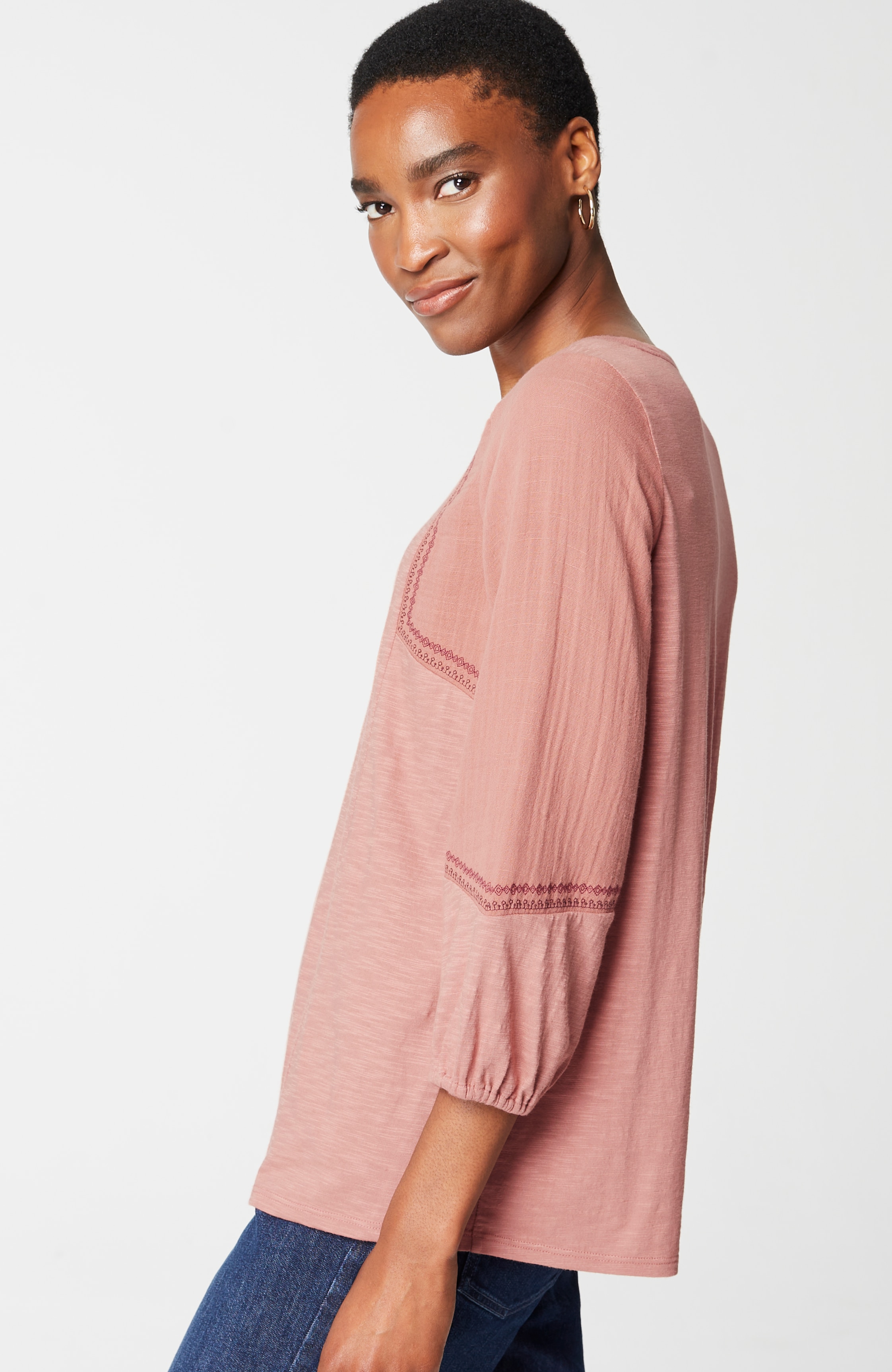 Pure Jill Mixed-Media Knit Top