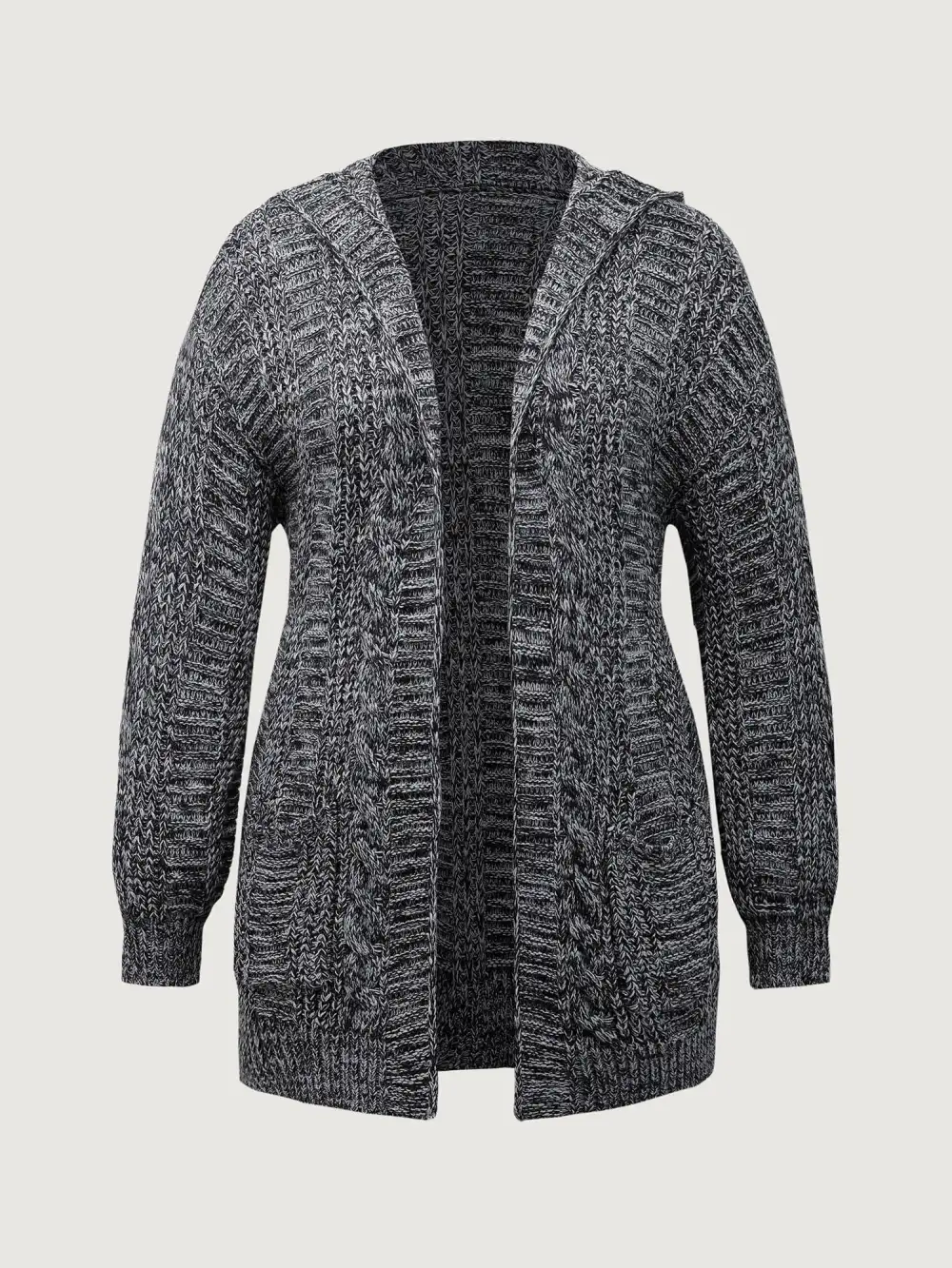 Textured Open Front Hooded Knit Cardigan