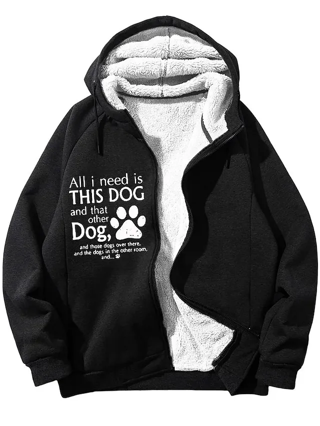 Women's Zip Hoodie Sweatshirt Fleece Jacket Sherpa Fleece Lined Letter Warm Funny Fuzzy Zip Up Print Black Navy Blue Casual Sports Hoodie Long Sleeve Top Micro-elastic Winter