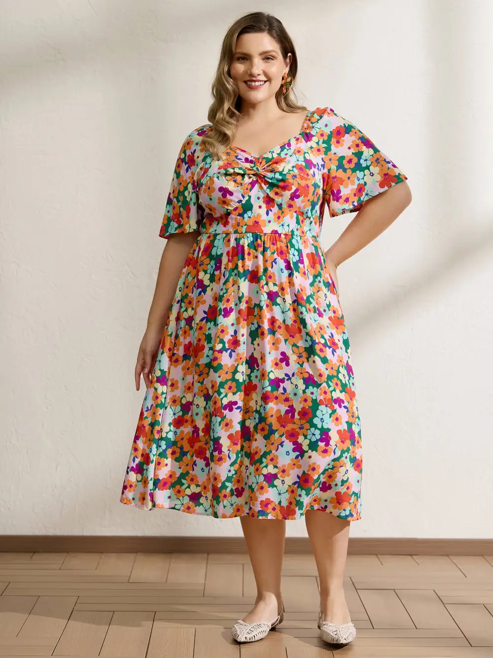 Floral Print Twist Knot Midi Dress