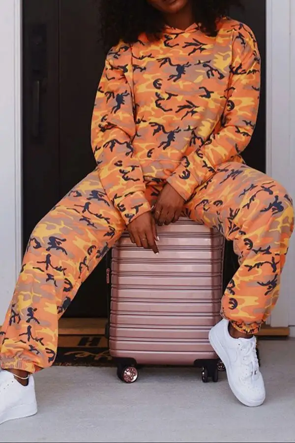 Camouflage Casual Pocket Hooded Pant Set