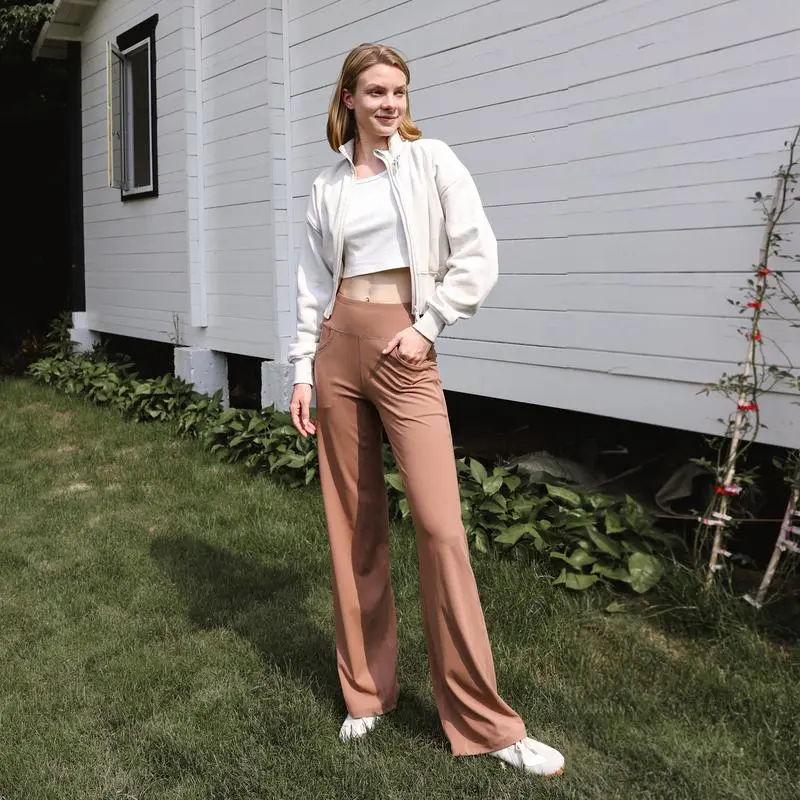 High Waisted Loose Wide Leg Yoga Pants for Women with Pockets Lounge Casual Work Pants