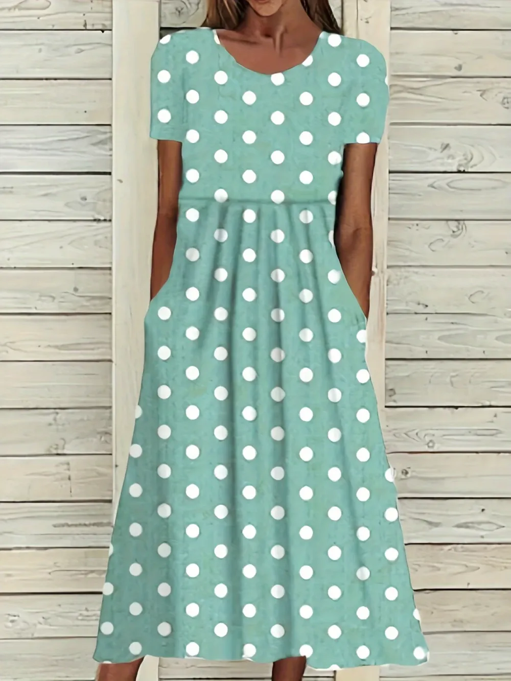 Long Length Polka Dot Print Midi Dress
