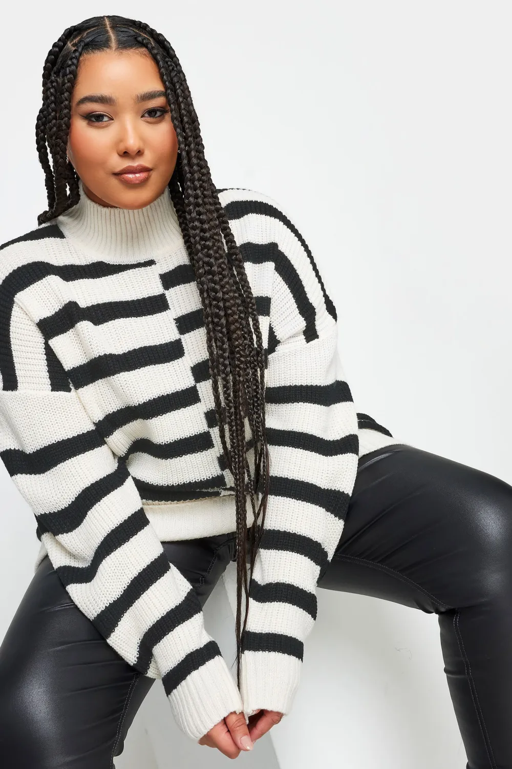 YOURS Curve Black Contrast Stripe Turtle Neck Jumper