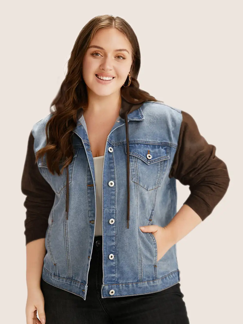 Hooded Patchwork Flap Pocket Denim Jacket