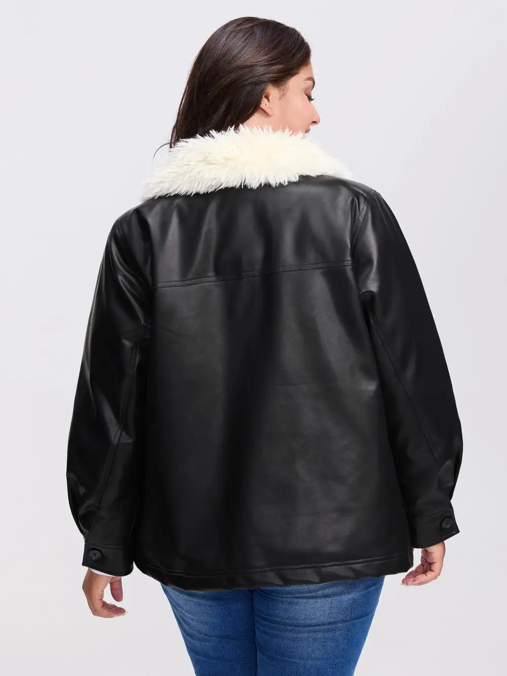 Fuzzy Collar Button Quilted Jacket