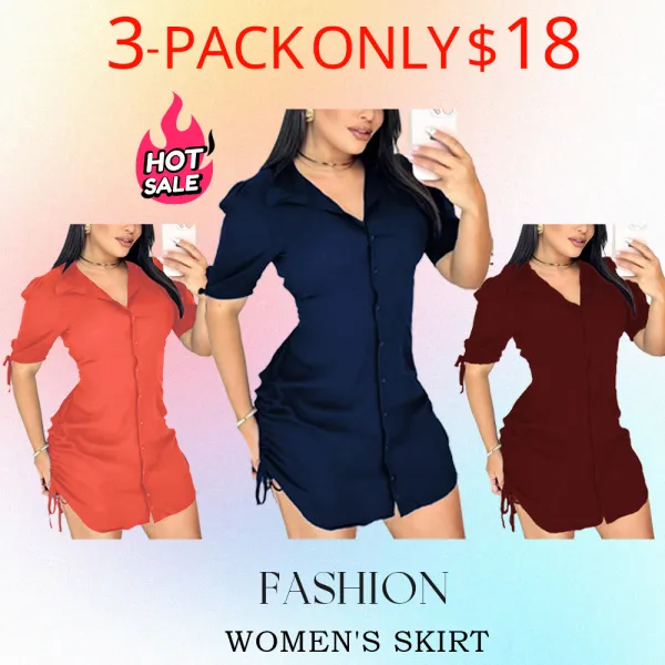 Women's Shirt Collar Dress – Curved Hem & Button Detail