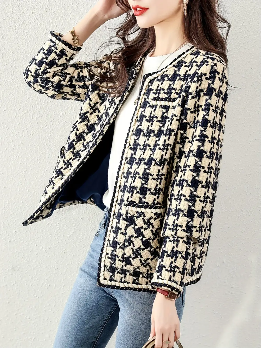 Print Open Front Coat Chic Fall Winter Womens Fashion