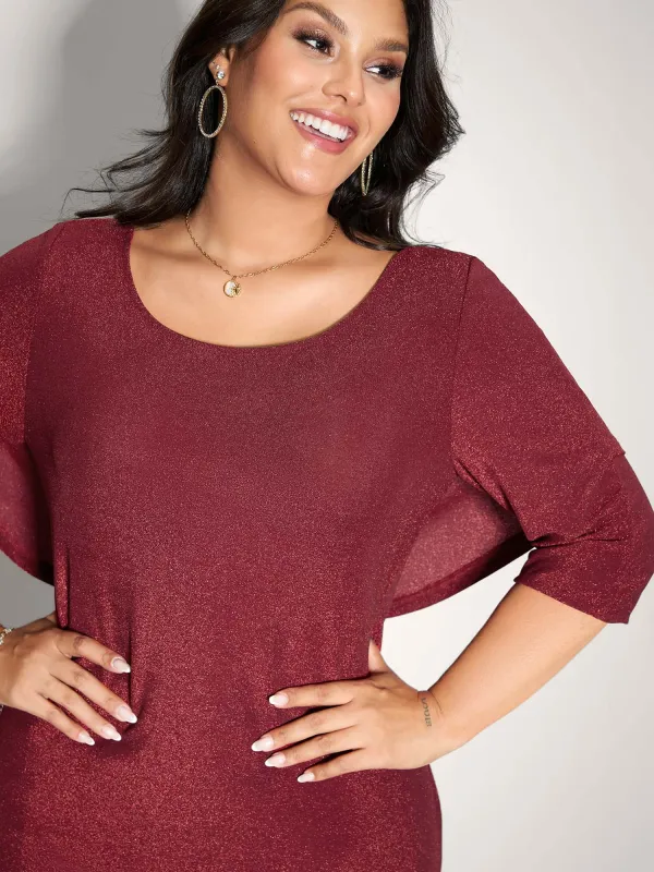 Lurex Drape Back Lace Trim Midi Dress