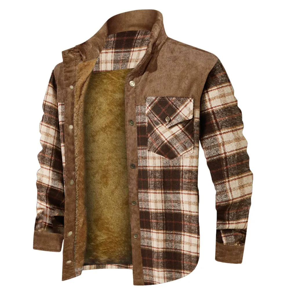 Men's Retro Checkered Stitching Warmth Stand-up Collar Wanderer Jacket