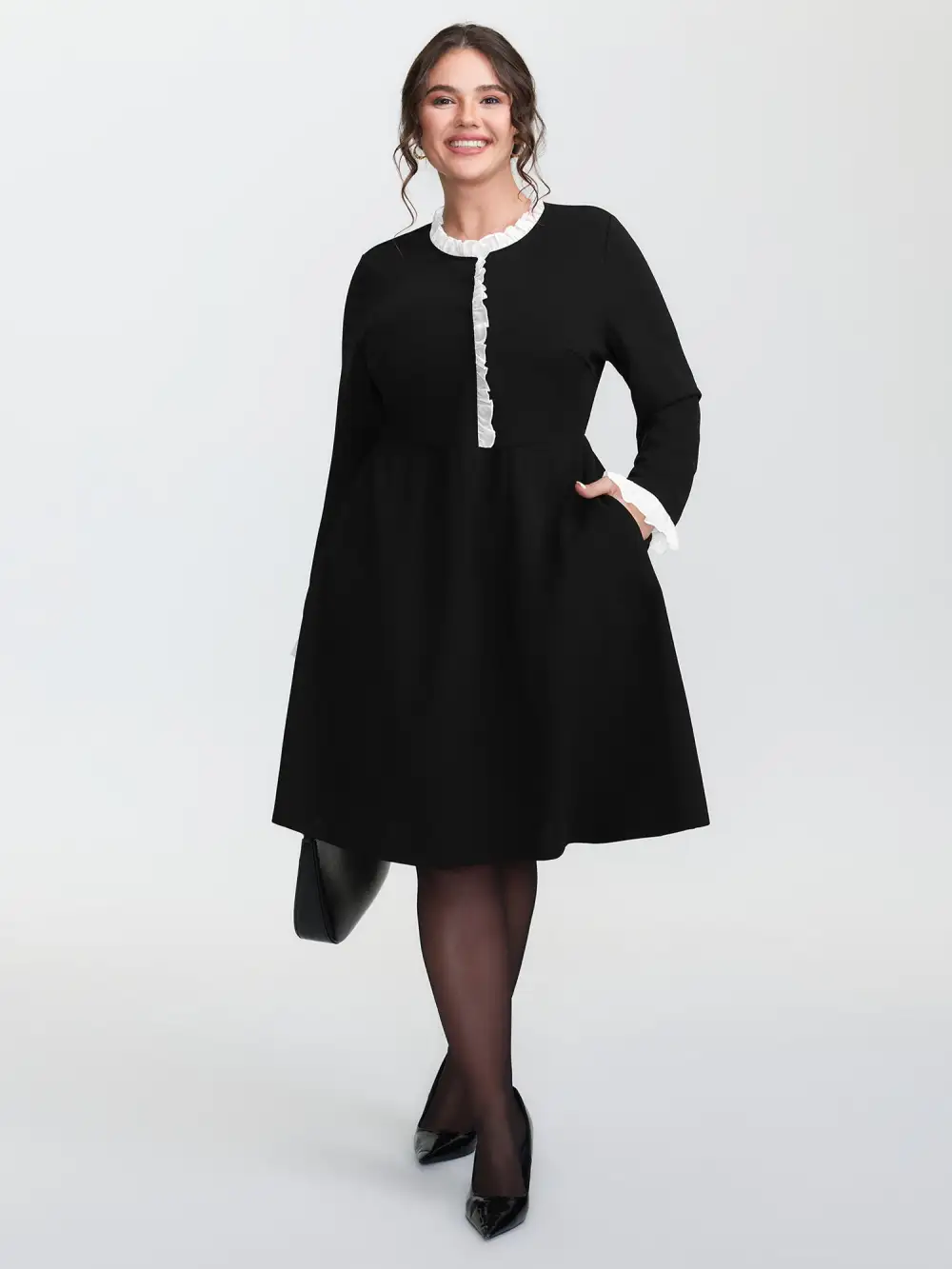 Color Contrast Ruffled Midi Dress