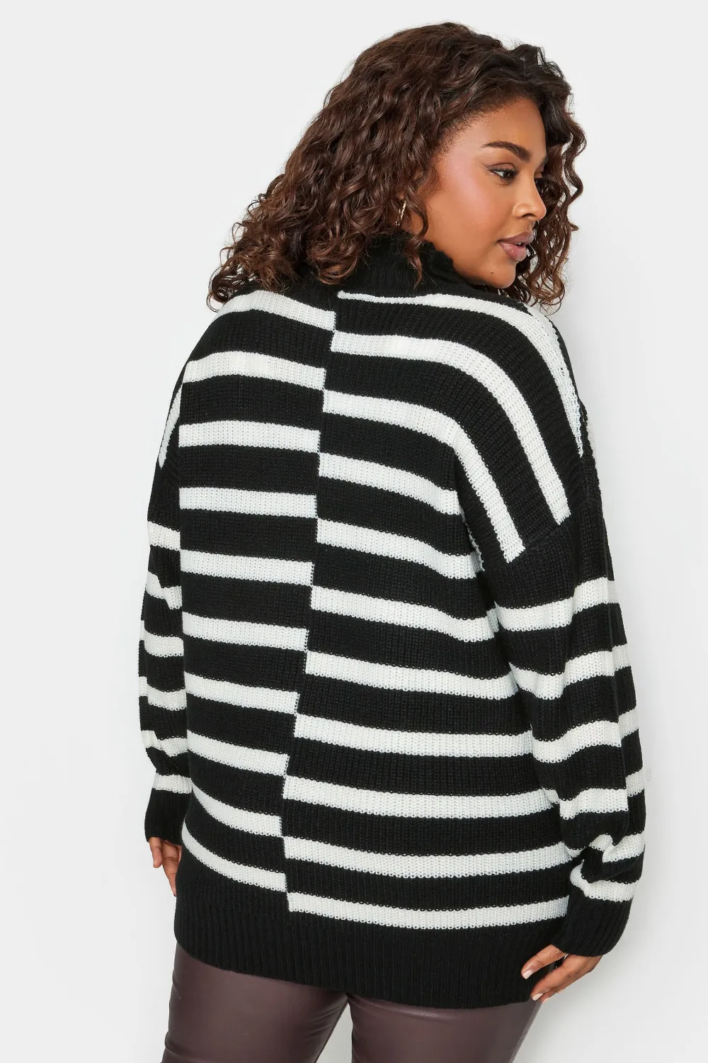 YOURS Curve Black Contrast Stripe Turtle Neck Jumper