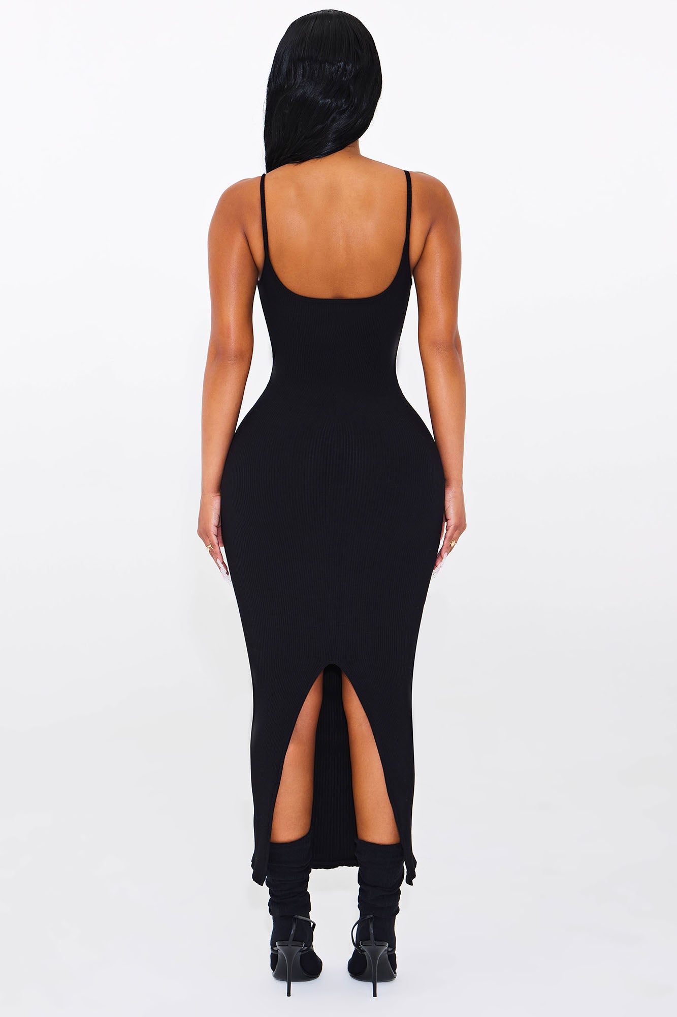 Mandy Snatched Midi Dress - Black