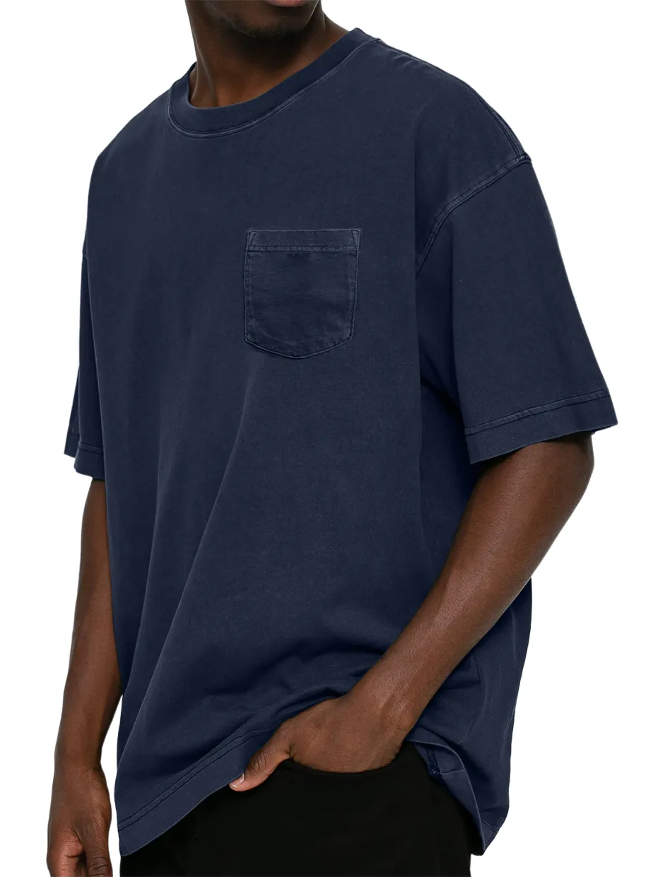 Men's Retro Distressed Washed Pocket Short-sleeved T-shirt