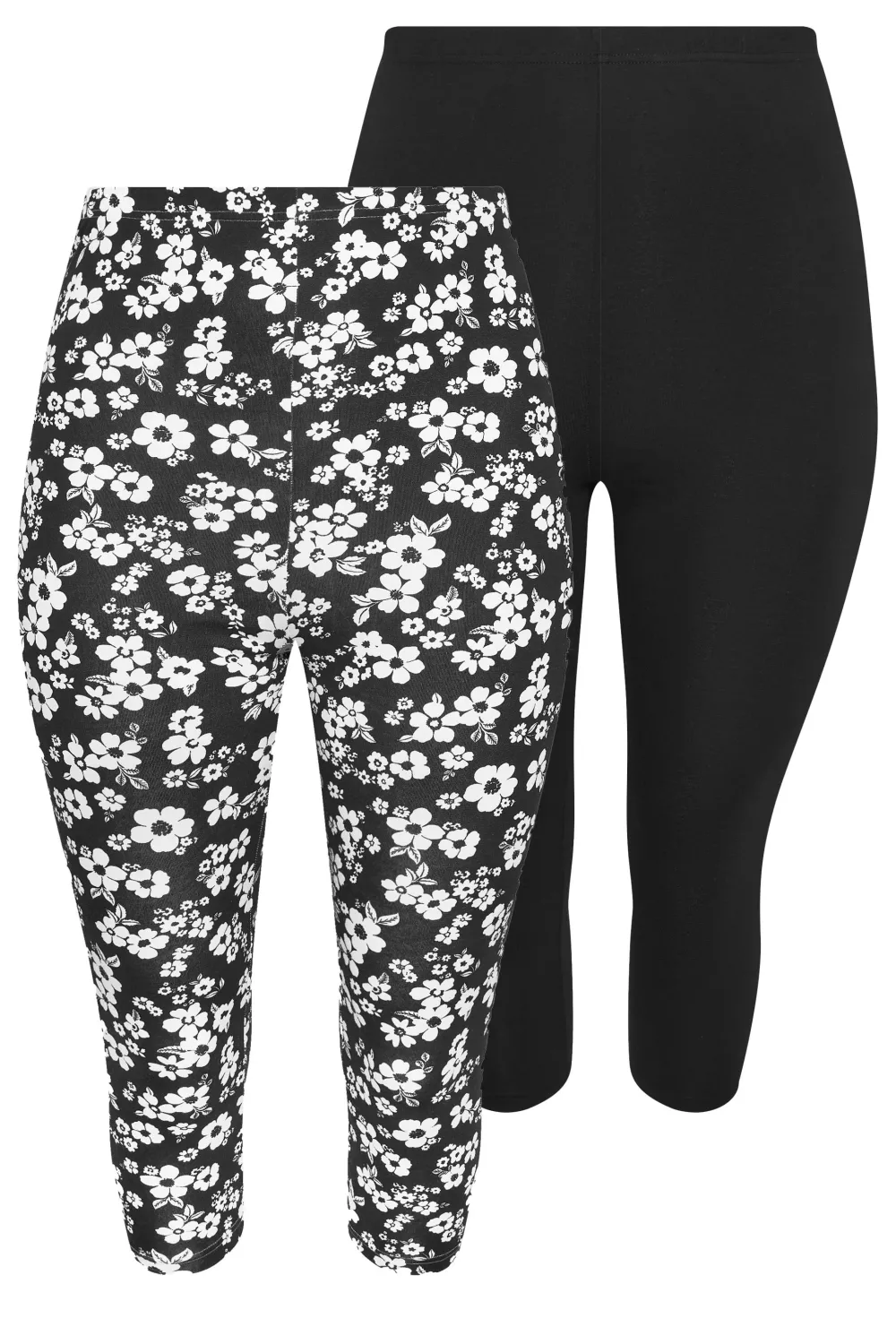 YOURS Curve 2 PACK Black & Blue Floral Print Cropped Leggings