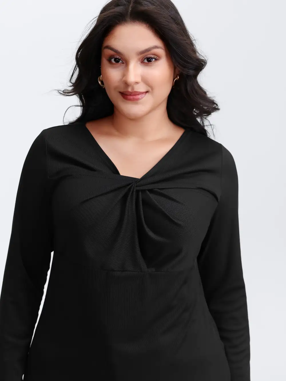 Stretchy Knotted Neckline Cozy Knit Top