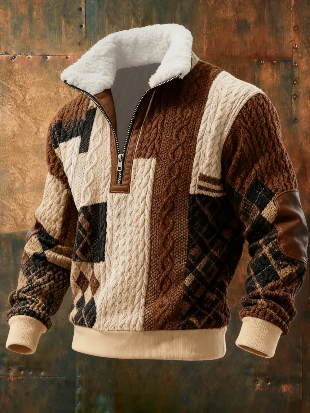Men's Cable Textured Print Casual Sweatshirt