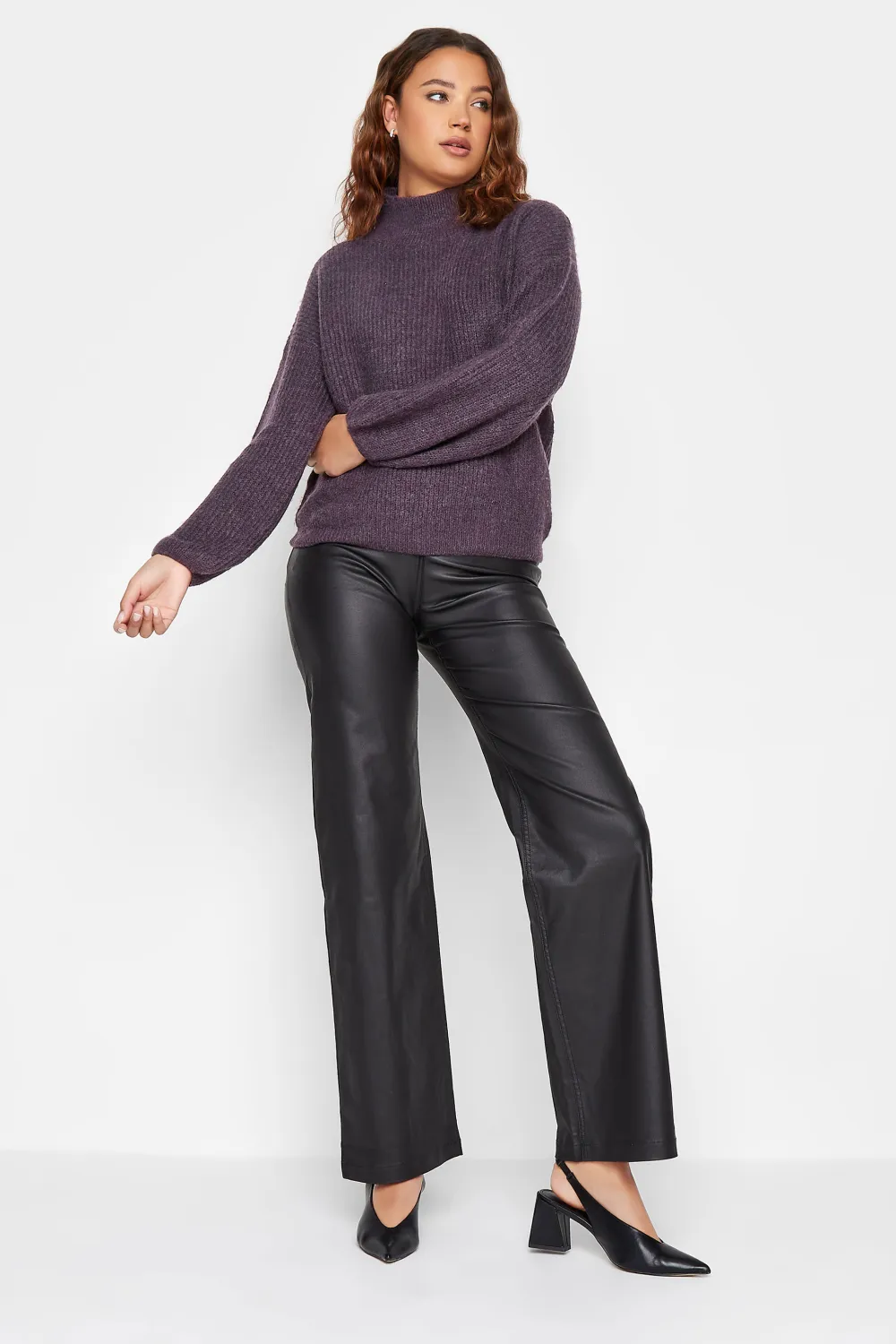 LTS Tall Dark Purple Funnel Neck Knitted Jumper