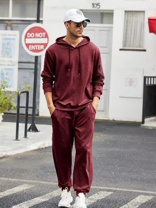 Men's Tracksuit Hoodie Set Hooded Athletic Sweatsuits Casual Running Jogging Sport Suit Sets Classic Menswear Cotton Elastic