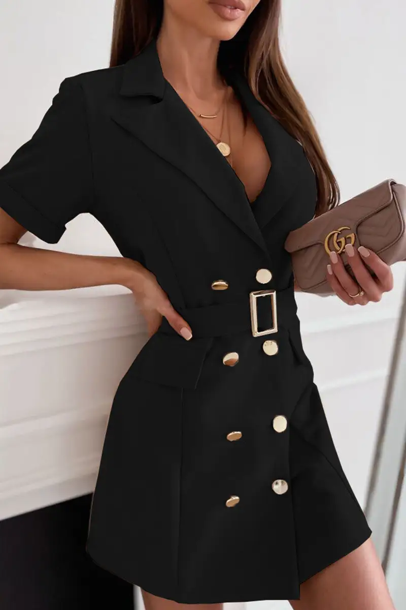 Fashion Casual Solid Split Joint Turndown Collar Princess Dresses