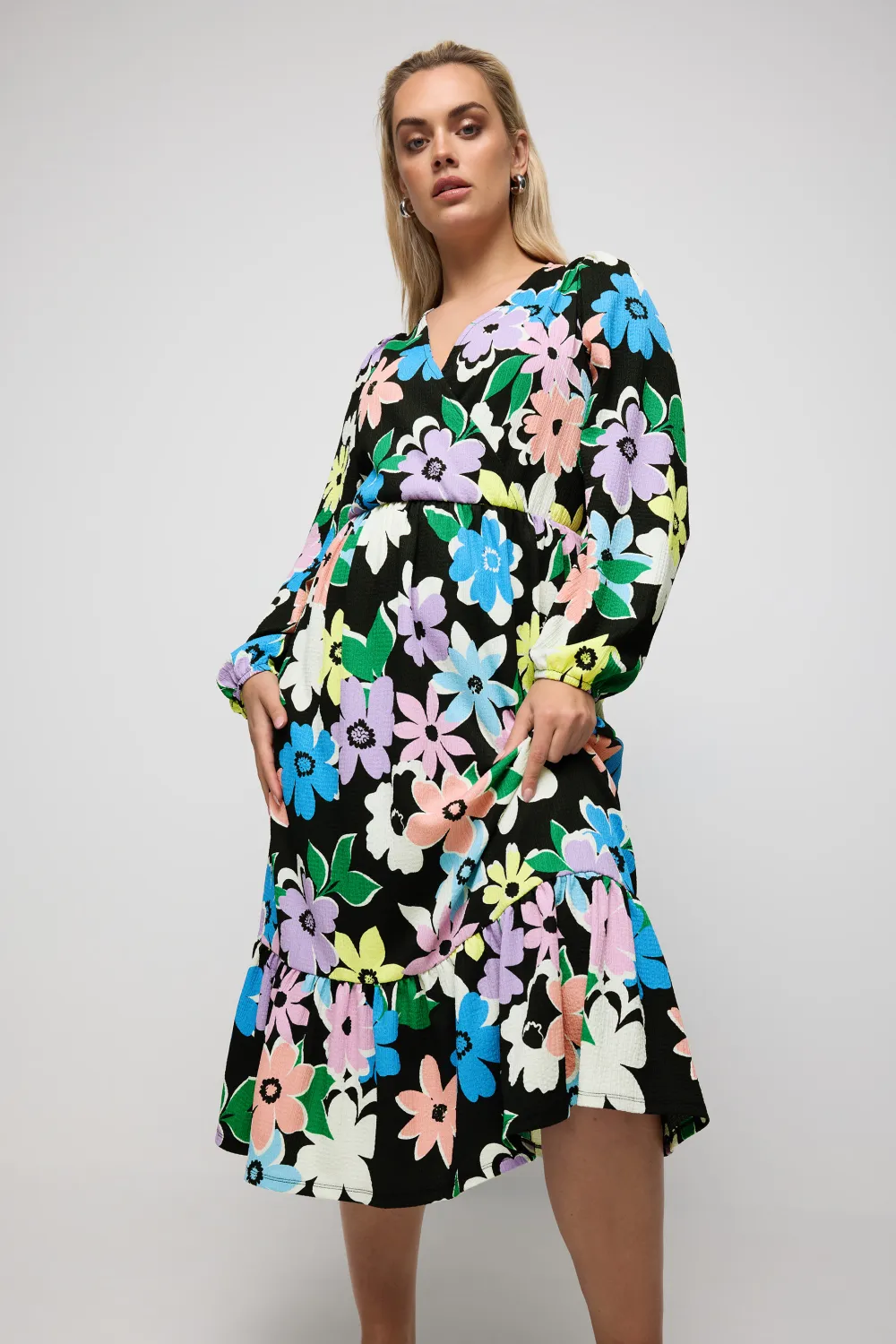 YOURS Curve White Floral & Leopard Print Textured Wrap Dress