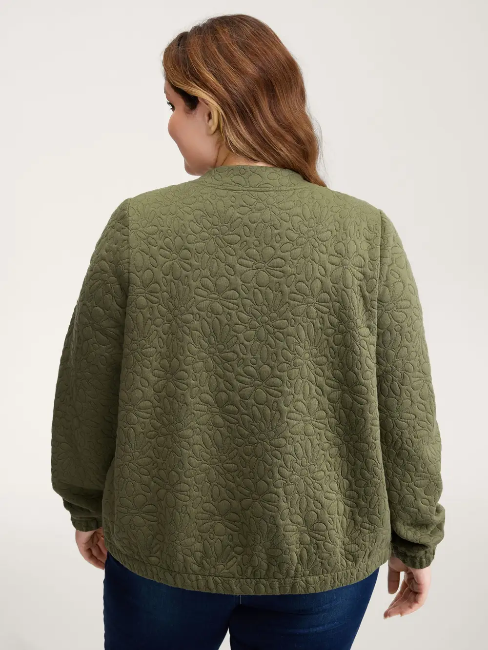 Floral Textured Zipper Front Jacket