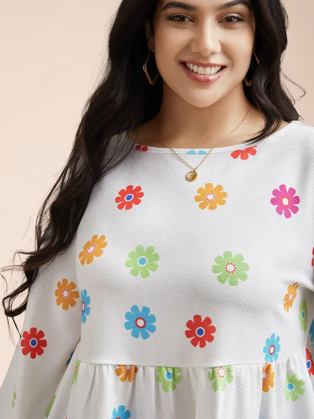 Multi-Color Floral Textured Stretchy Knit Top