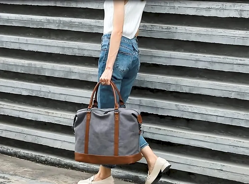 Ladies Canvas Weekender Bag Overnight Carry-on Tote Duffel in Trolley Handle