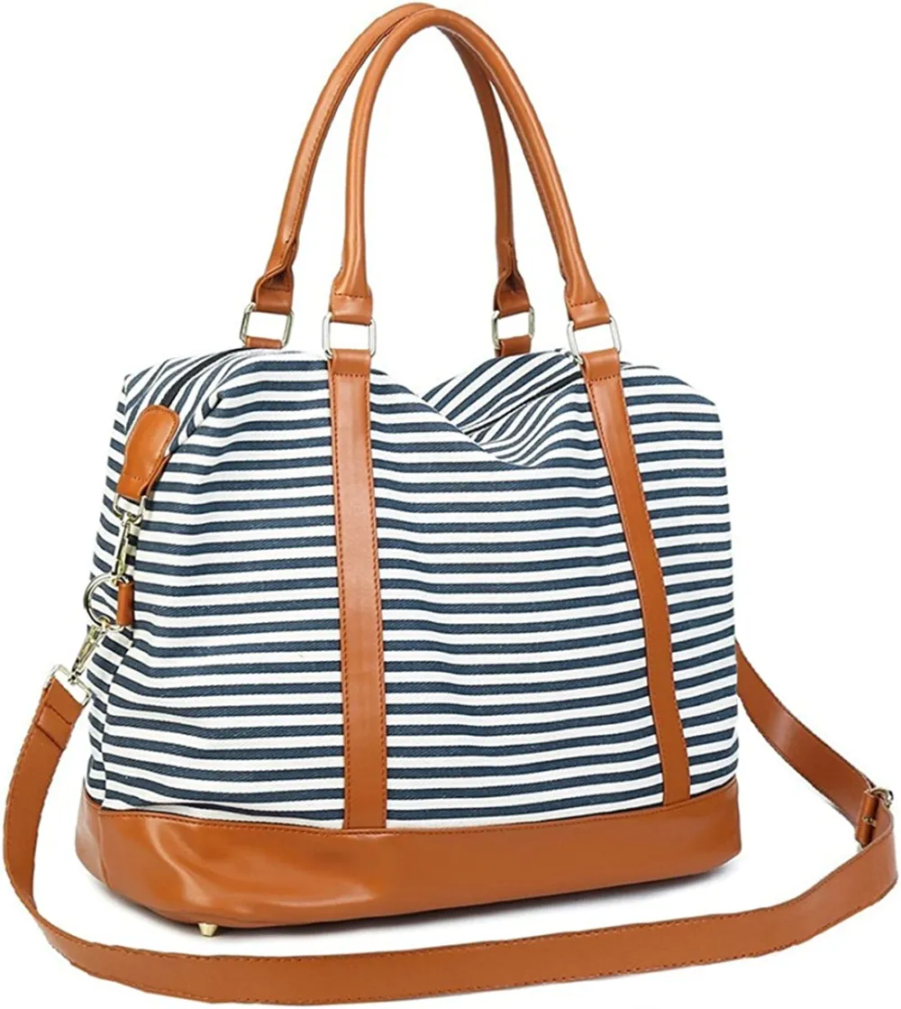 Ladies Canvas Weekender Bag Overnight Carry-on Tote Duffel in Trolley Handle