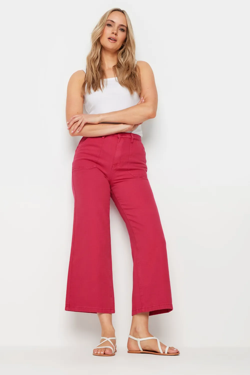 LTS Tall Bright Pink Cotton Twill Wide Leg Cropped Trousers