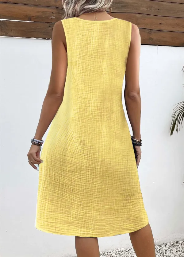 Light Yellow Breathable A Line Sleeveless V Neck Dress