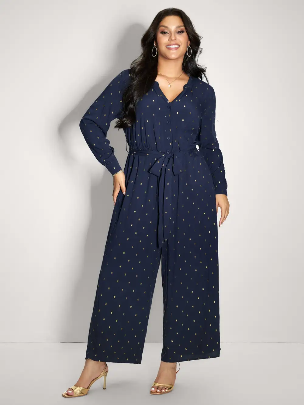 Supersoft Jacquard Dots Belted Jumpsuit