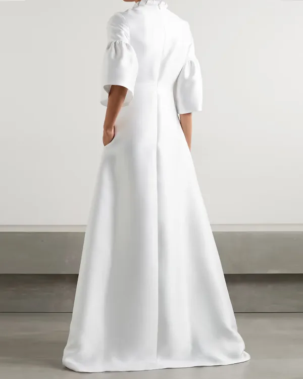 Tie-detailed satin-piqué gown