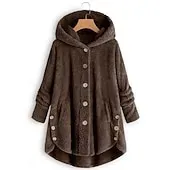 Women's Sherpa Jacket Hoodie Jacket Comfortable Breathable Pocket Buttons Fashion Casual Plain Vacation Street Casual Daily Wear Single Breasted Regular Hooded Loose Fit Long Sleeve Outerwear Black