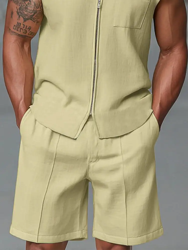 Athleisure Zipped Tank Top Shorts Set