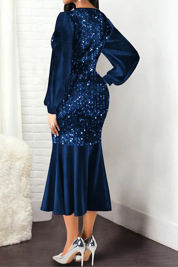 Sequined Stylish Fishnet Midi Dress