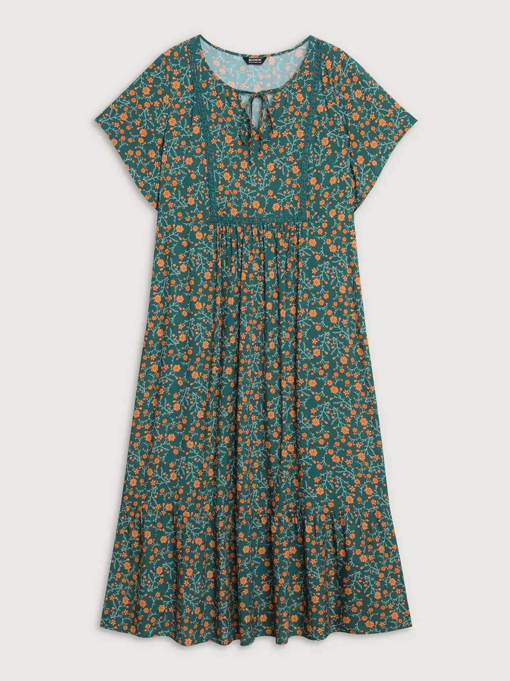 Floral Artificial Cotton Lace Pockets Maxi Dress